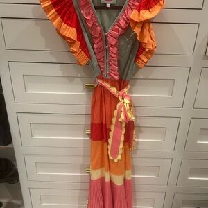 CeliaB Olive, Pink, Orange and Yellow Ruffle Maxi Dress
